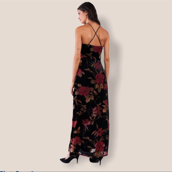 Black Velvet Floral Print Maxi Dress Sugar + Lips - Picture 3 of 5